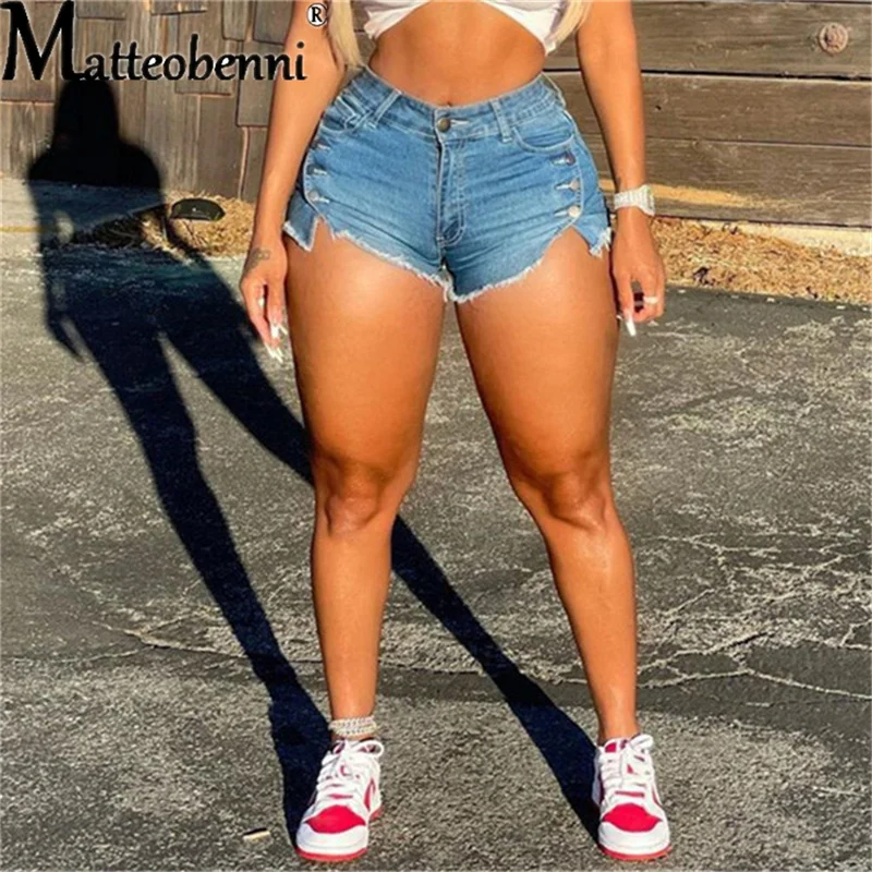 trendy plus size clothing 2022 Spring Sexy Side Split Buttons Jean Shorts Women Summer Sexy Slim Pocket Denim Shorts Feminino Fashion Streetwear Plus Size short shorts Shorts