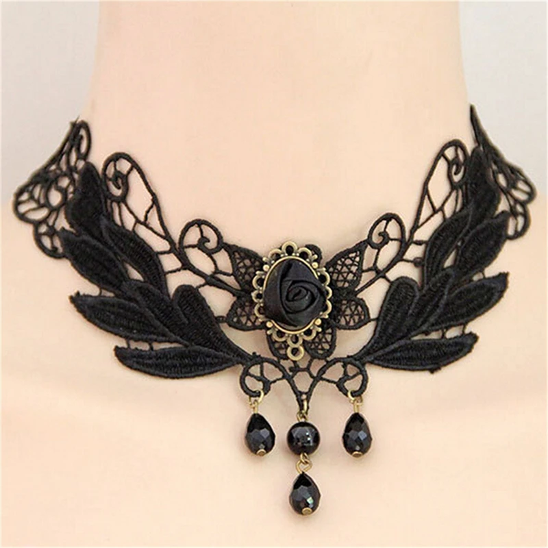 1PCNice Women's Style Black Fabric Rose 