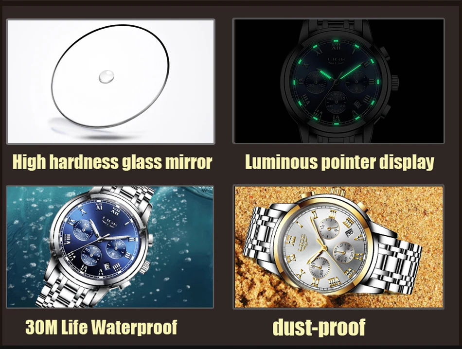 à prova dwaterproof água aço inoxidável relógio de quartzo