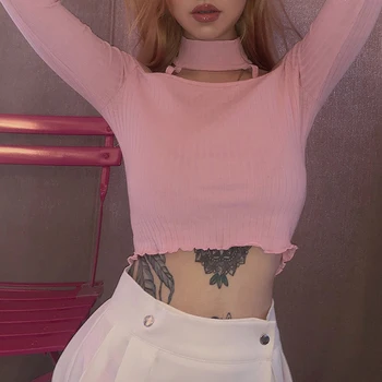 

New Off Shoulder t shirt women Long Sleeve Solid Crop Top 2019 harajuku t-shirt Women tshirt camiseta mujer