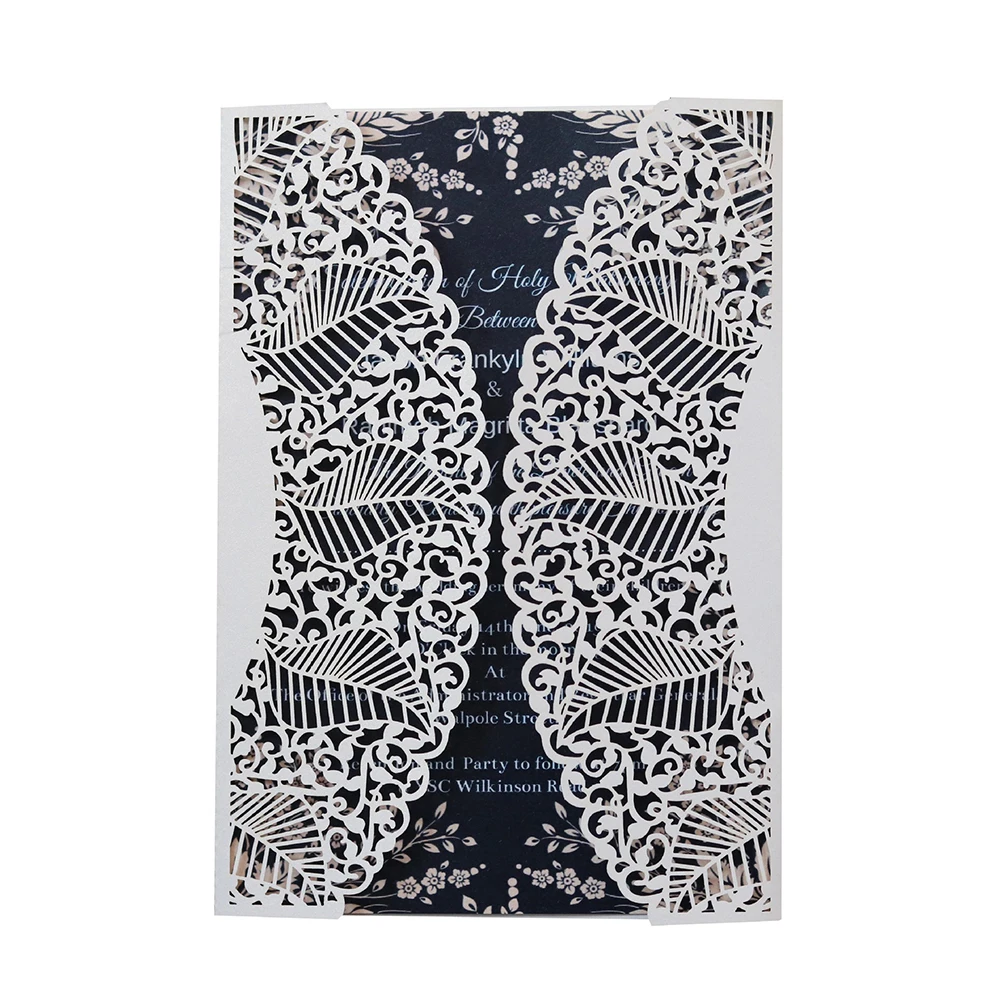 10 sets Laser Cut Hollow Flower Shape Card Romantic Wedding Invitations Card With Ribbon Birthday Party Decoration Supplies