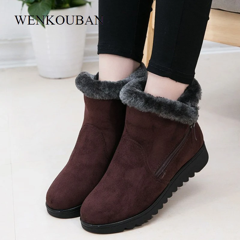 

Women Boots Warm Plush Ankle Boots Winter Fur Platform Snow Boots Ladies Comfort Zip Shoes Botas Mujer Invierno 2019