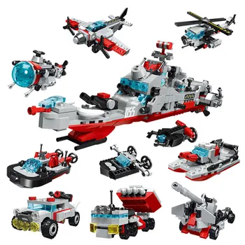 

8in1 788pcs Military Missile Destroyer SWAT Weapon Helicopter Building Blocks Mini Bricks Figures Baby Enlighten Toys kids gifts