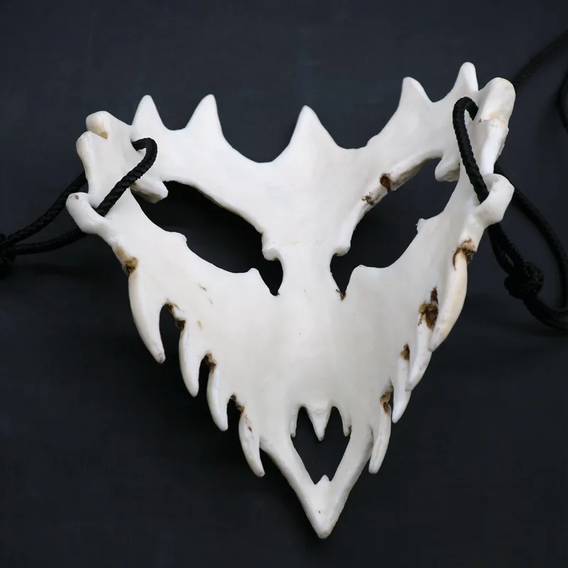 Маска на половину животного с длинными зубами демон Самурай белая маска с костью тенгу Дракон Якса тигр Смола Маска Косплей
