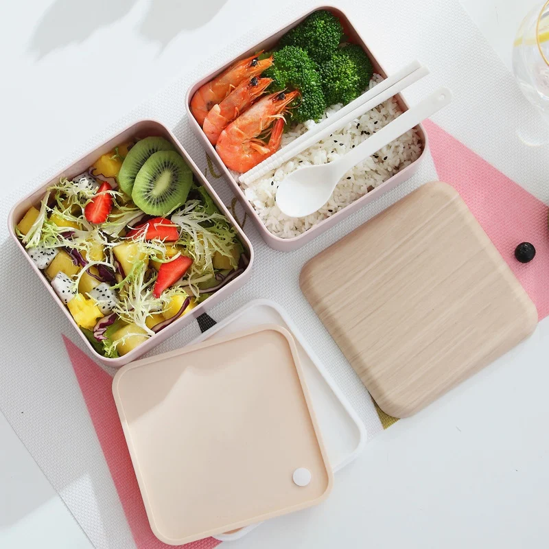 Новая двухслойная Студенческая коробка для завтрака пластиковая коробка для бенто портативный герметичный контейнер для хранения еды контейнер