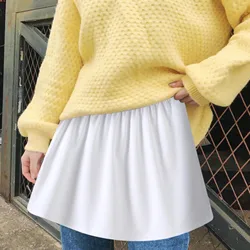 Mulheres coreanas a linha queimado curvo falso hem em camadas sheer stripe impressão extensor meia deslizamento saia tamanhos grandes