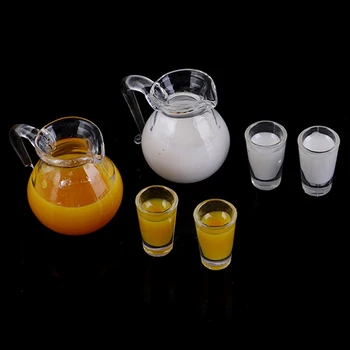 

1/12 Dollhouse Miniature Accessories Mini Juice Jug Cup Set Simulation Drink Milk Model Toys for Doll House Decoration