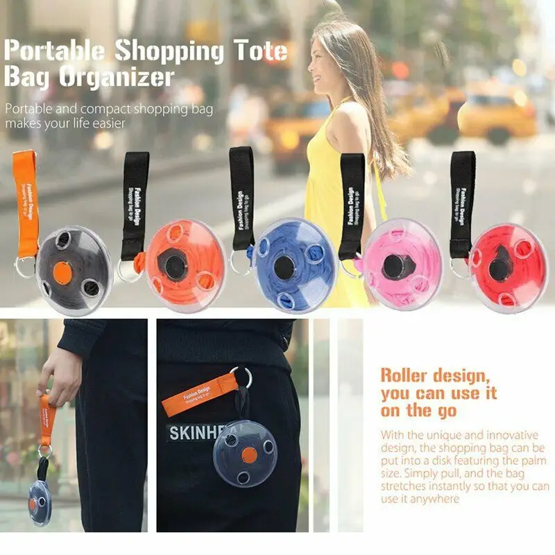 

Portable Tote In Pouch Reusable Folding Eco Shopper Shopping Shoudler Bags Organizer with Carabiner Shopping Bag
