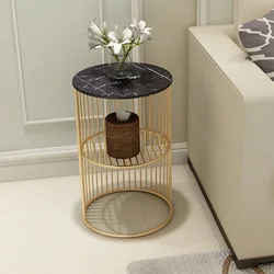 Sofá duplo lado armário mesa de chá quarto sala mármore pequena mesa lateral ferro forjado metal redondo