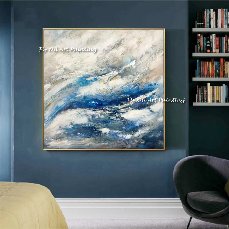 

Modern Abstract Blue Sky White Cloud Hand-painted Oil Painting Simplicity Canvas Wall Art Handmade Painting for Home Wall Decor