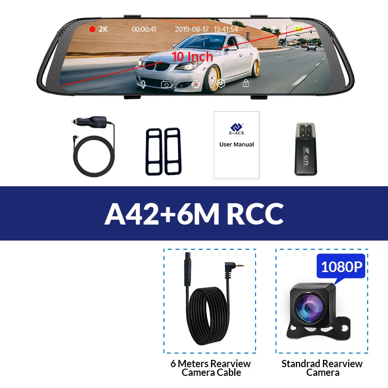 E-ACE Автомобильный видеорегистратор 2K поток медиа зеркало заднего вида сенсорный FHD 1080P двойной объектив видео рекордер ночного видения авто регистратор Dashcam