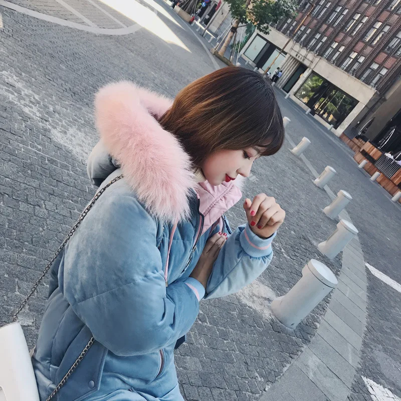 

2018 Winter New Style Korean-style Gold Velvet Mid-length down Coat Large Size down Jacket Cotton-padded Clothes WOMEN'S Coat