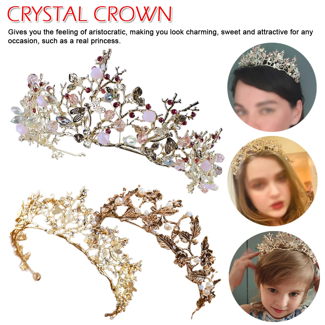 

2019 New vintage gold tiara headband baroque crown crystal pearl tiaras crowns hairband wedding hair jewelry bridal accessories