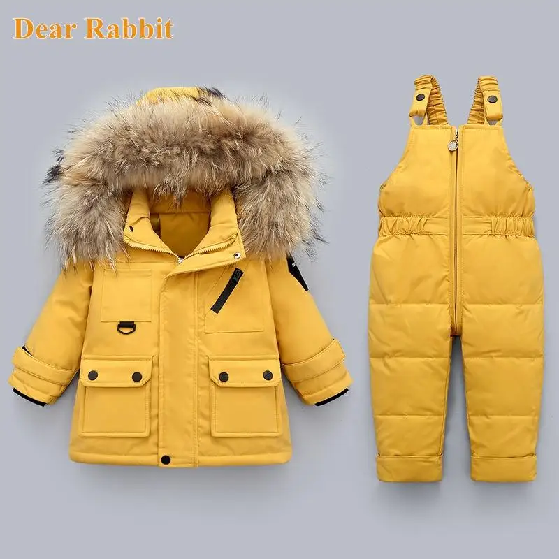 2021 Winter down jacket Jumpsuit Baby Boy parka real Fur Girl Clothes children Clothing Set Toddler Thick warm Overalls Snowsuit | Детская