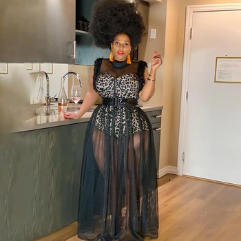 Summer Dress Women Plus Size Mesh Dress with Leopard Lining Transparent Club Party Sexy Maxi Dresses Wholesale Dropshipping
