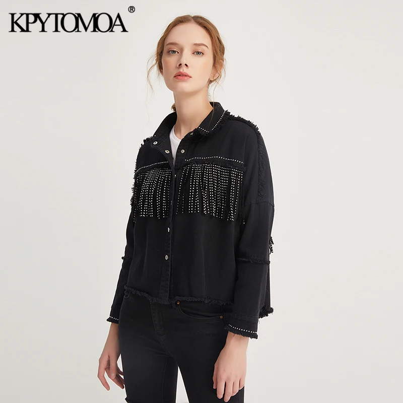incredible  Vintage Stylish Fringe Beaded Oversized Jacket Coat Women 2020 Fashion Long Sleeve Frayed Trim Ladi