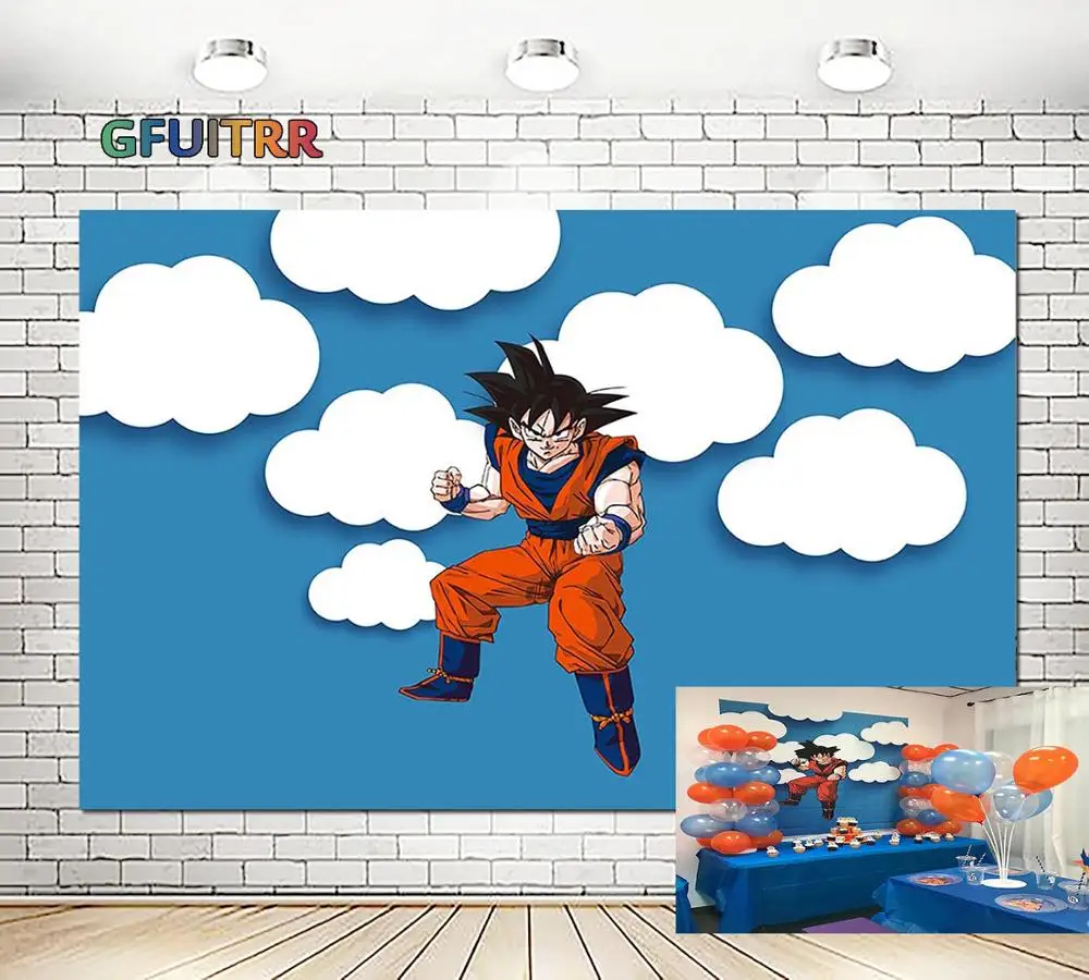 

Cartoon Dragon Ball Saiyan Photography Backdrop Baby Shower Birthday Party Photo Background Blue Indoor Vinyl Photo Studio Props