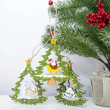 1 снежинки, олень, Санта-Клаус, Рождественская елка, подвеска из натурального дерева, подвесное украшение, рождественские новогодние вечерние украшения, 62883