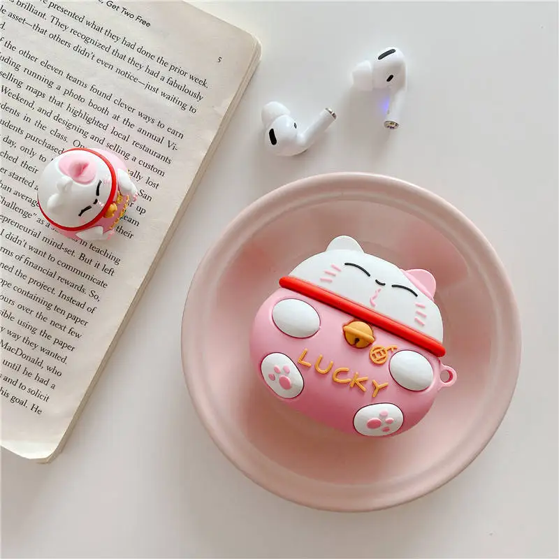 Для Airpods Pro 3D милый чехол с изображением из мультфильма Lucky Cat Earpods Для Apple Airpods 3 Kawaii китайский год беспроводной чехол для наушников - Цвет: B