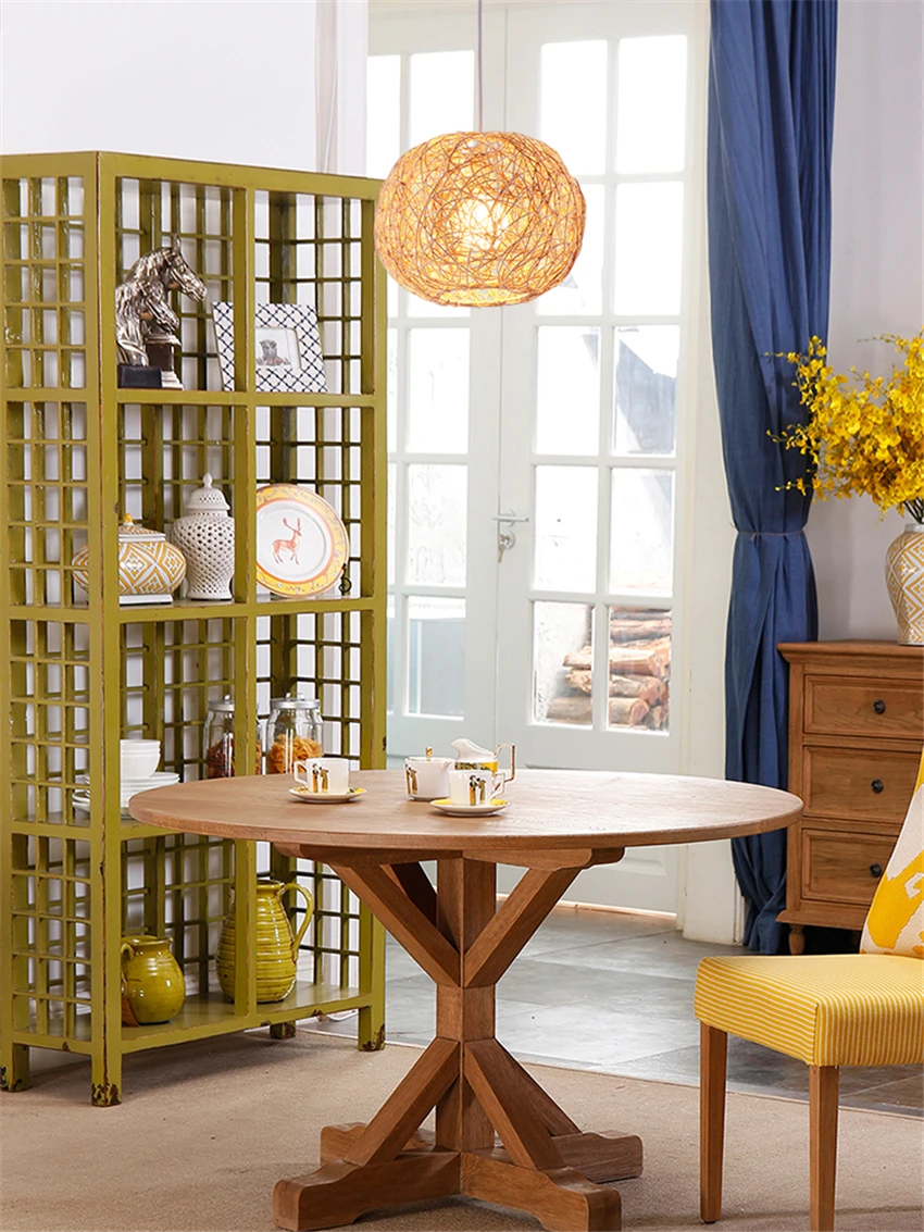 Пасторальные подвесные светильники из ротанга с шариками современные для