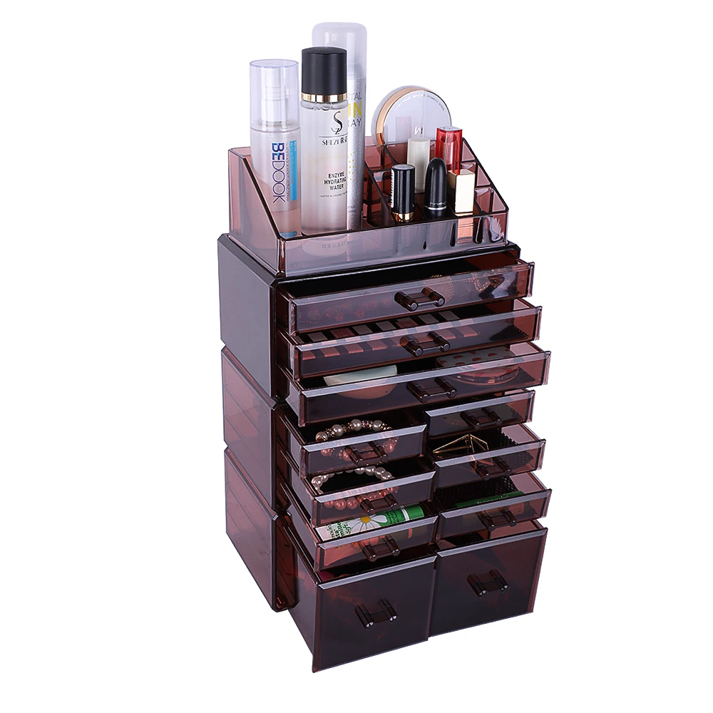 

Cosmetics Storage Rack/Shelf/Stand Makeup Organizer Case Transparent Coffee Plastic 4Pcs Set Compact Fashionable[US-Stock]
