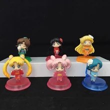 6pcs/set Sailor Moon Tsukino Usagi Mercury Sailor Mar 20th Anniversary Kimono Ver. PVC Figure Collectible Model Toy
