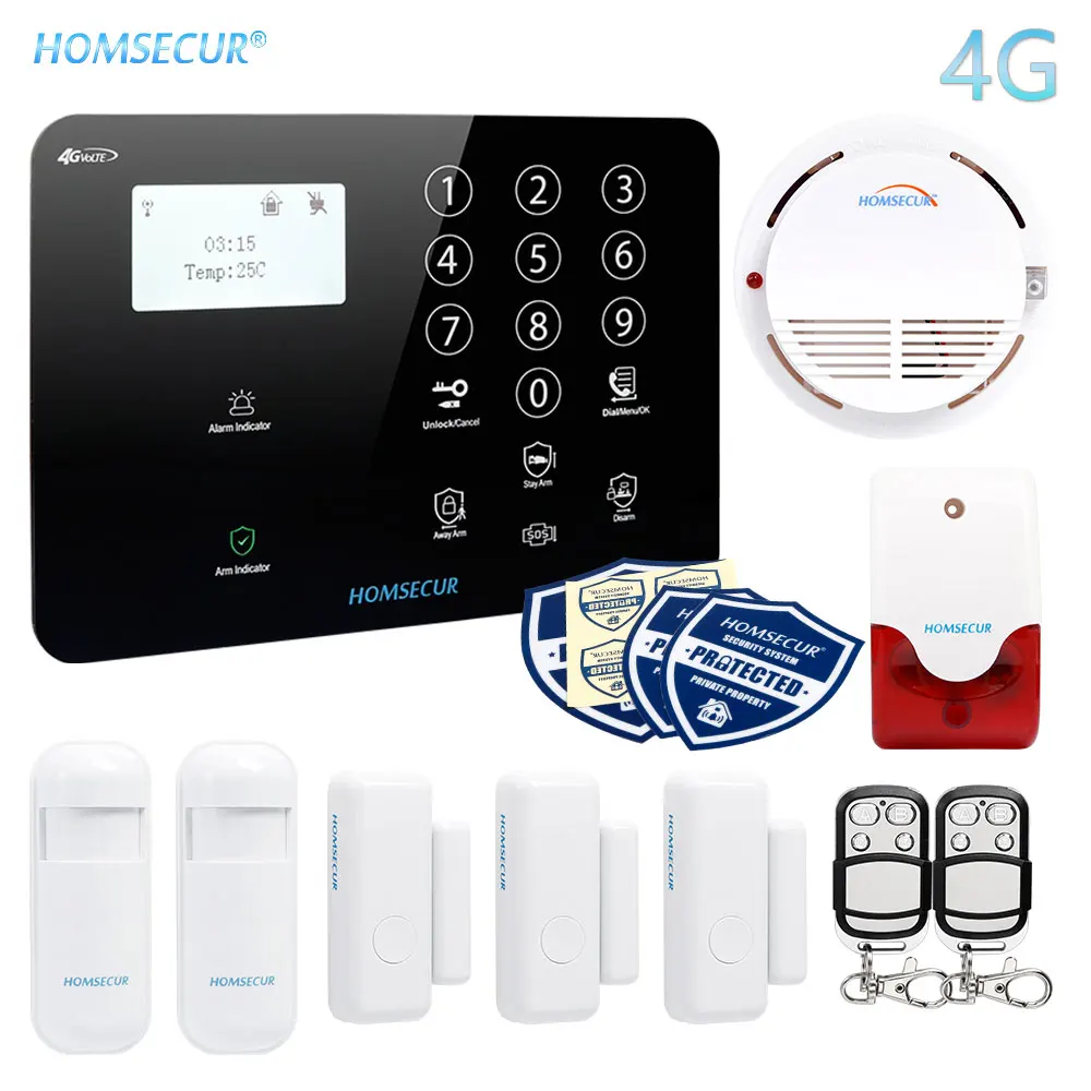 4G Set C HOMSECUR Беспроводной и проводной 4G/3G/GSM LCD Домашняя сигнализация Система с тревожной кнопкой - Цвет: 4G Set C