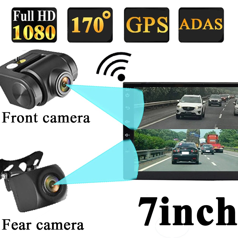 7 дюймовый полноэкранный регистратор скорости и координат GPS ADAS WIFI 170 °