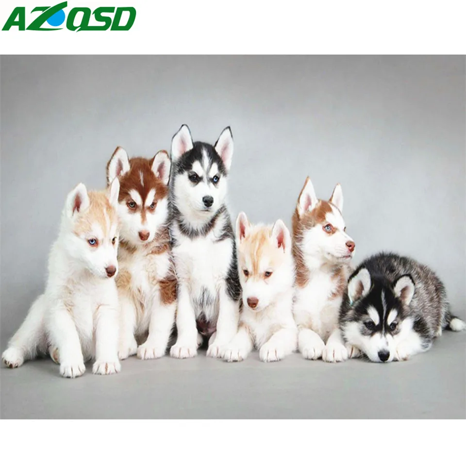 AZQSD Diamond Painting Dog Rhinestones Pictures Full Display Mosaic Animal Cross Stitch Wall Decor Needlework Crafts | Дом и сад