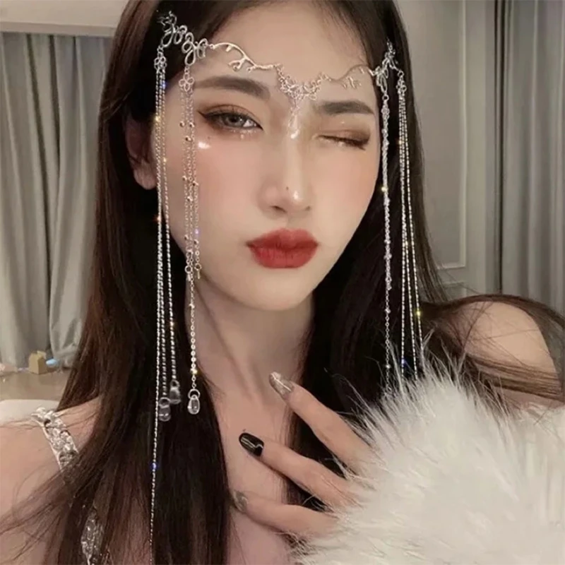 Elegant Shinning Rhinestones Long Tassel Hairwear Waterdrop Crystal Retro Hair Band for Women Chinese Accessories Christma jewelry accessories,hair accessory,hair headdress,hair band crown