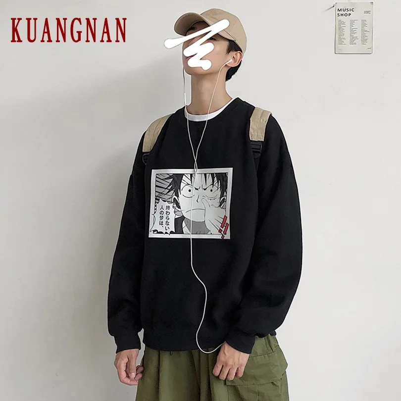 KUANGNAN аниме цельная толстовка мужская Японская уличная одежда Harajuku толстовки мужские хип-хоп толстовка 5XL осень Новинка