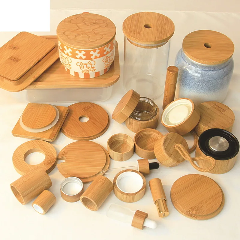 50 PCS Reusable Bamboo Caps Lids With Straw Hole For Mason Jars Drinking Jars Lid 70 MM And 86 MM