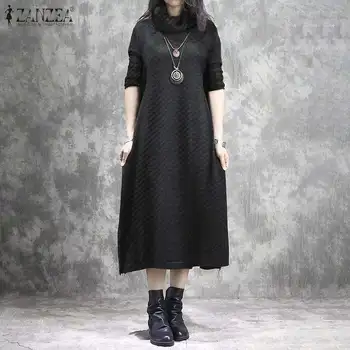 

ZANZEA Autumn Sweatshirt Dress Vintage Solid Turtleneck Party Vestido Women Casual Long Sleeve Sundress Female Kaftan Pullover