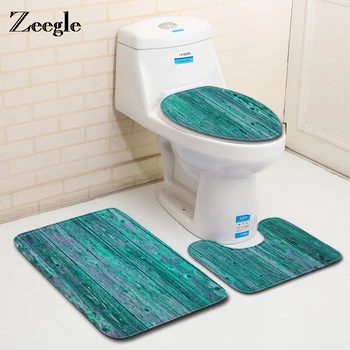

Zeegle Wood Printed Bathroom Carpet Rug Anti-slip Toilet Mat Bathroom Carpet Flannel Mats For Toilet Bathroom Floor Mats