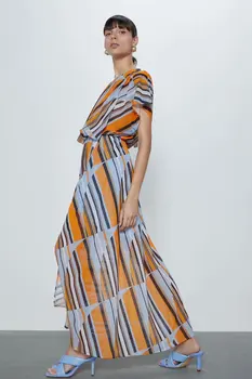 

2020 New Spring Summer New Style European Chiffon Mixed Colors Long Dress zaraing vadiming sheining women female dress