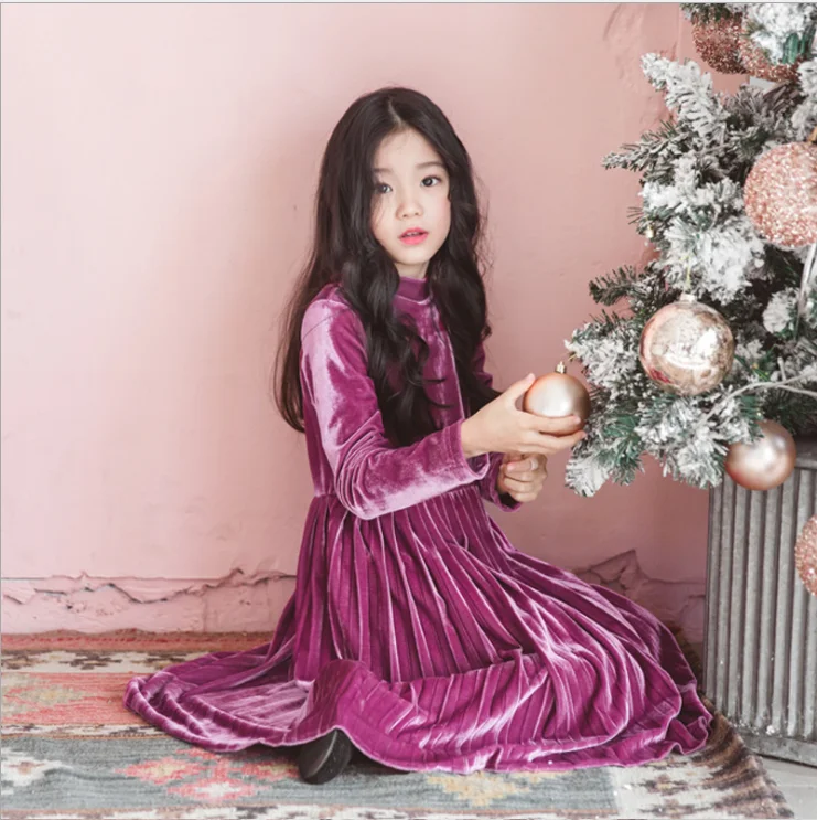 Рождественское платье для девочек; зимнее бархатное утепленное плиссированное платье; Модные Повседневные детские платья с длинными рукавами; Одежда для девочек-подростков