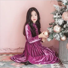 Рождественское платье для девочек; зимнее бархатное утепленное плиссированное платье; Модные Повседневные детские платья с длинными рукавами; Одежда для девочек-подростков