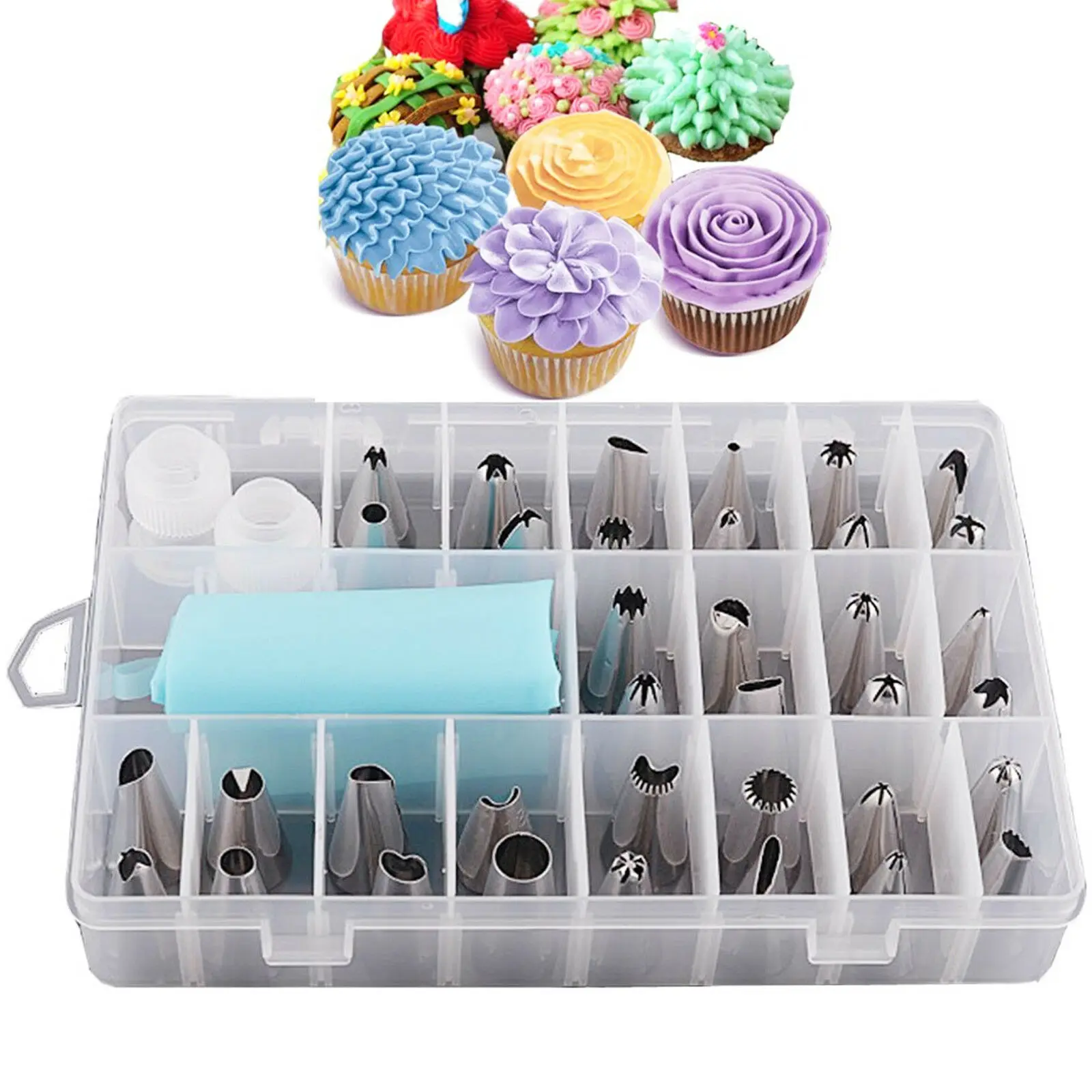

24 PIECES ICING PIPING NOZZLE TOOL SET BOX – CAKE CUPCAKE SUGARCRAFT DECORATING