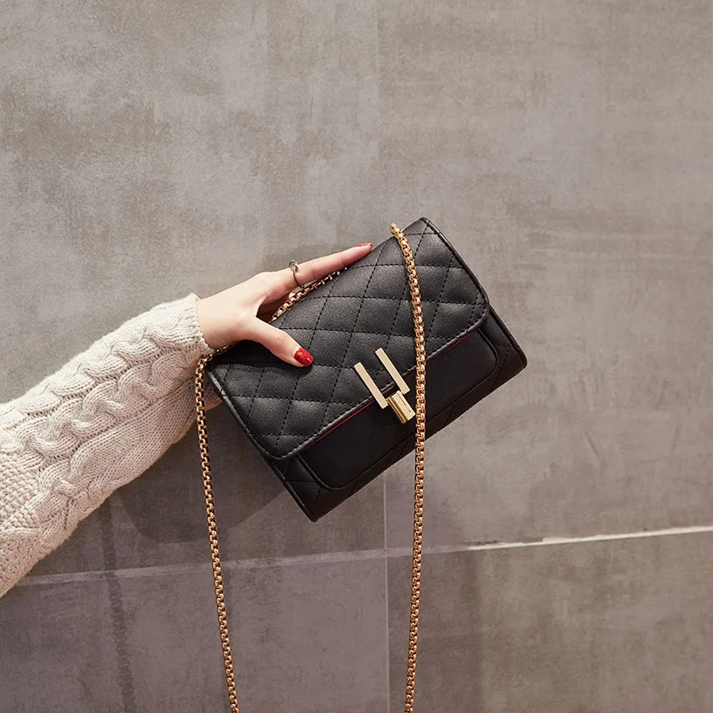 

Women's Bag 2019 New Shoulder Slung Small Breeze Korean Fashion Joker Lingge Chain Bag Ladies Luxury Small Cross Bag Vintage