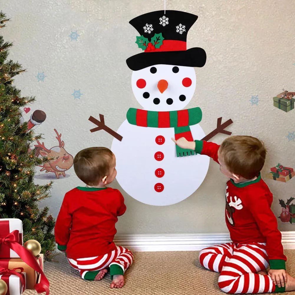

Christmas DIY Felt Snowman New Year Gift Kids Toys with Ornaments Door Wall Hanging Kit Christmas Decorations for Home
