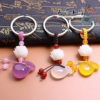 

Wholesale Customization Natural Agate DIY Blessing Bag Bodhi lotus Key Ring Jewellery Fashion Accessories Man Woman Luck Amulet