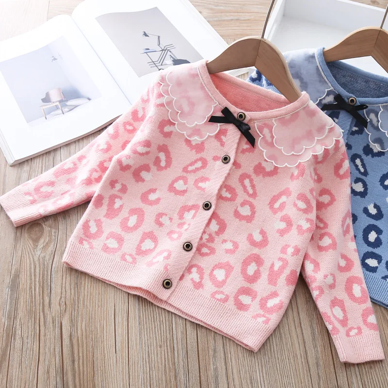 Baby Girls Coat Autumn Fashion Cardigan Leopard Cute Knit Clothes Children Kids Cotton Jacket