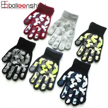 Balleenshiny Детские Зимние теплые вязаные перчатки студенческие уличные спортивные Нескользящие камуфляжные ПВХ офсетная печать перчатки От 7 до 11 лет