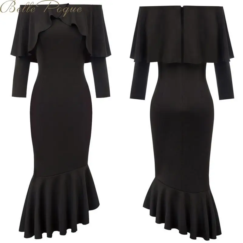

Belle Poque 2019 Elegant Ruffled Butterfly Party Dress Long Sleeve Autumn Winter Office Dress Vintage Celebrity Vesidos