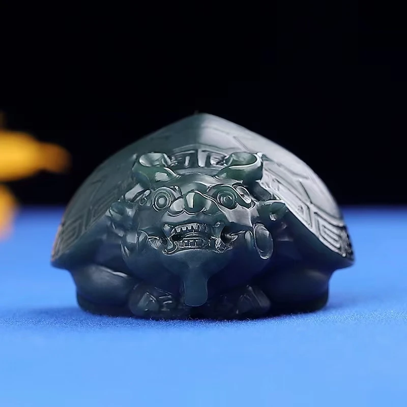 Dragon Tortoise Beast Pendant Natural Hetian Qing Jade Chain Intagliato A Mano Seiko Carving Jewelry Necklace Accessori