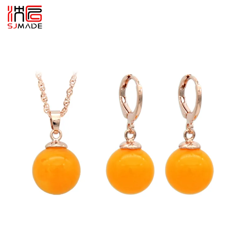 

SJMADE Japanese Korean Round Beeswax 585 Rose Gold Dangle Earrings Jewelry Set For Women Girl 2019 Fashion Wedding Party Jewelry