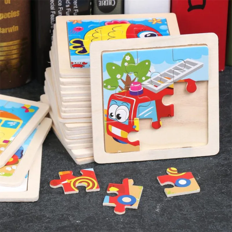 Hot Sale 9 Slice Small Piece Puzzle Toy Children Animals and Vehicle Wooden Puzzle Jigsaw Baby Educational Toys for Kids Gift