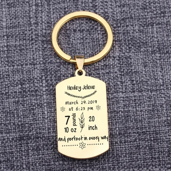 

New Baby Arrival Data Engraved Information Dog Tag Child Name Weight Length Perfect In Every Way Jewelry Keychain Birth Gift