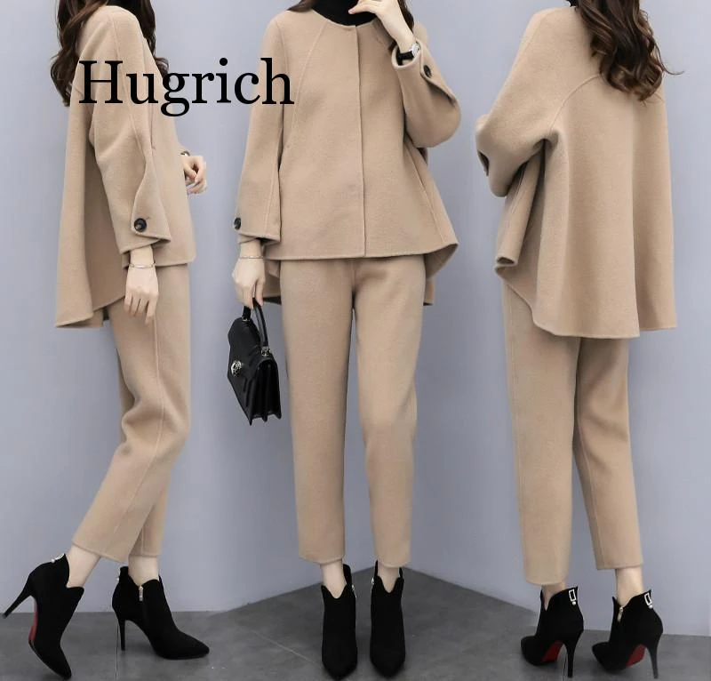 Camel Woolen Two Piece Set Women Winter Long Sleeve Tops And Pants Trousers Sets Suits Office 2 Piece Set Women S Sets Black Pant Suits Aliexpress