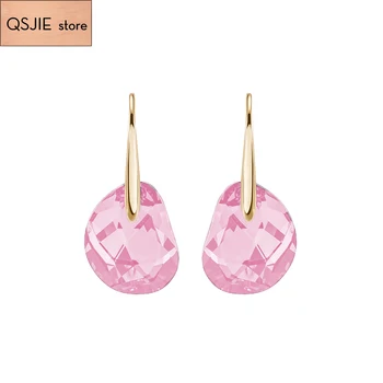 

Qsjie high quality SWA fashion jewelry simple pea tears Pink Crystal lady Earrings charm romantic gift